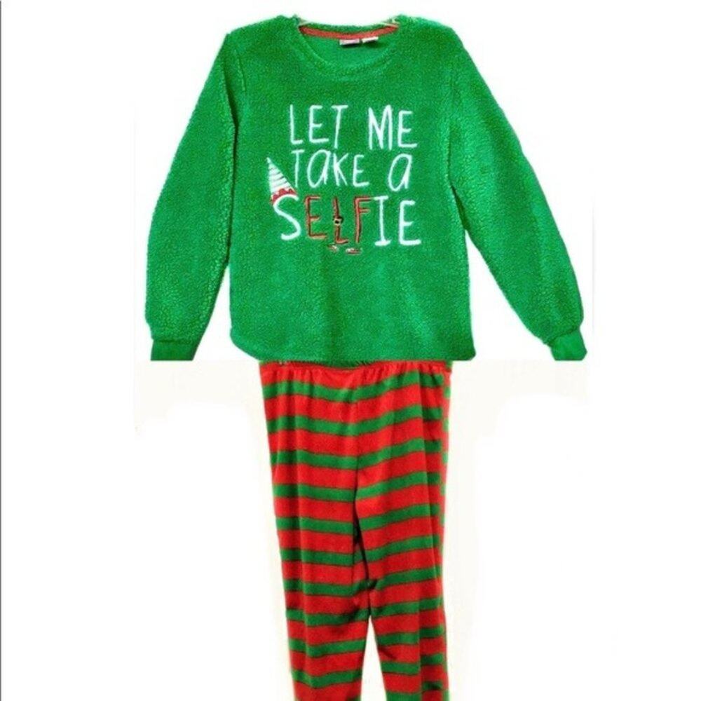 Pajama Set Christmas Super Soft & Cozy Elf Striped Kitsch Selfie Cozy Winter